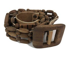 Vintage 70s 80s Wood  Leather Belt Western Southwestern BoHo Sz S 30"